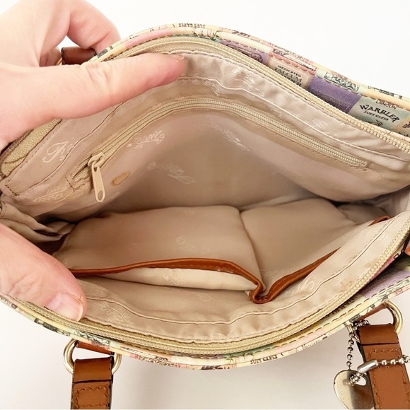 Vintage Fossil Small Leather Tote Soap Labels Print Double Strap Zip Pockets - Picture 14 of 14